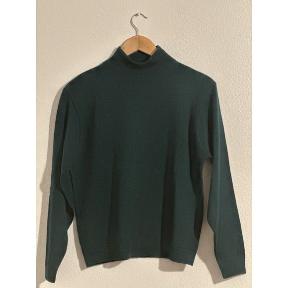 Pendleton Sweater Womens Medium Green Mock Neck 100% Cotton Made in USA Pullover - Picture 2 of 6